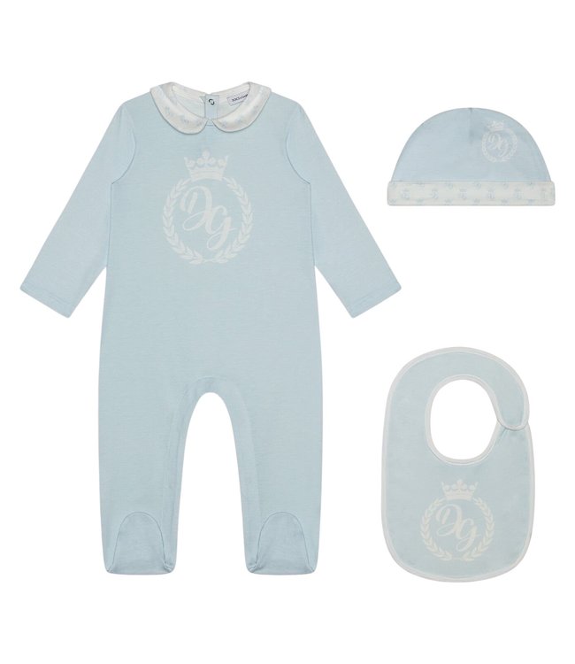 Dolce & Gabbana light blue baby suit with hat and bib - Lolly Pop Kindermode