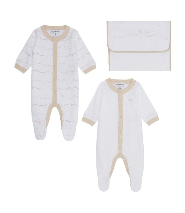 Geniet onderhoud breedtegraad Emporio Armani 2 beige white baby suits print - Lolly Pop Kindermode