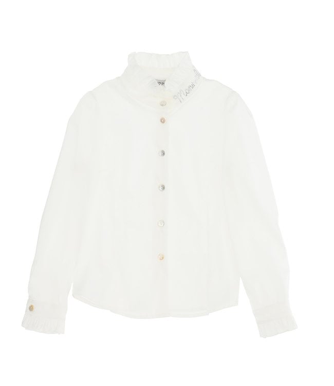 Monnalisa witte blouse met strass steentjes logo - Lolly Pop Kindermode