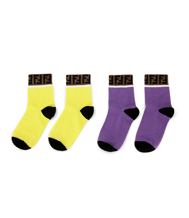 Fendi Couple Socks - Yellow+Violet