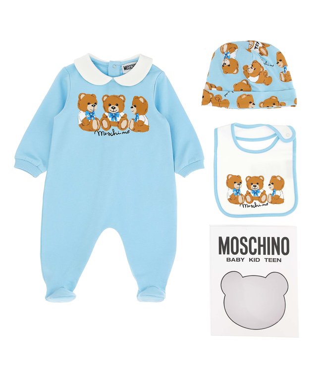 Moschino Moschino-Babygrow+Bib+Hat-BabySkyBlue-MUY04G