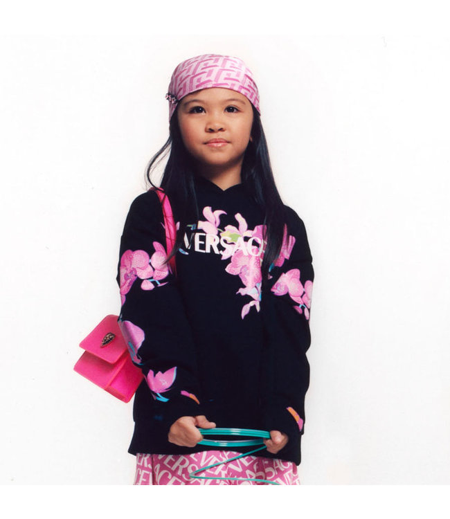 Versace Sweatshirt Fleece Versace Orchid Print Black Multicolor - Lolly Pop  Kindermode