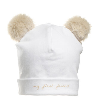 First First B Bonnet Fur Teddy Bear Ears White-Beige