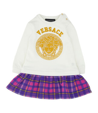 Versace Versace Dress Fleece Tartan Fleece Medusa Embroidery White Gold Fuxia