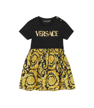 Versace Versace Dress Baroque Logo Print Black Gold