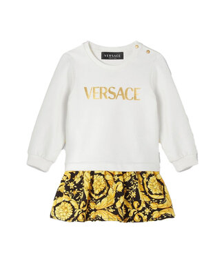 Versace Versace Dress Logo Print Barocco White Gold Black
