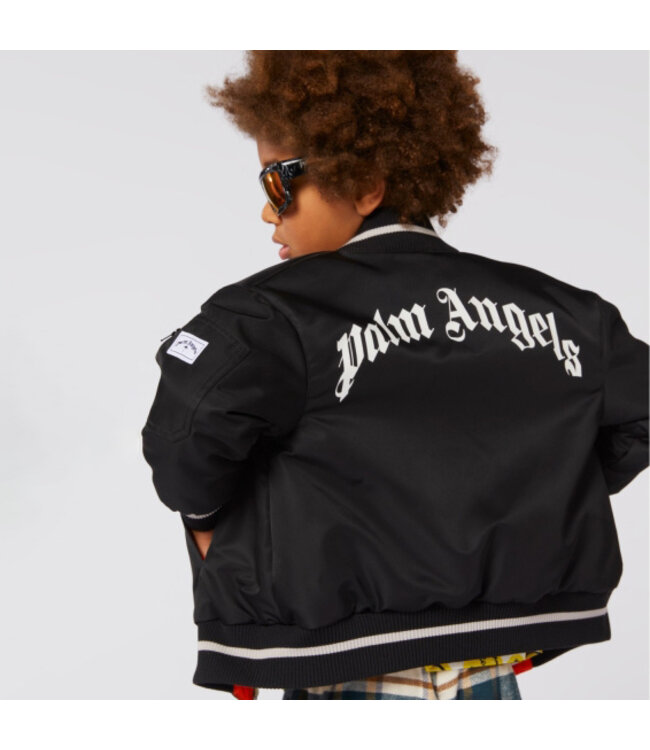 Palm Angels  Palm Angels Curved Logo Oversize Bomber Black  PBEH002F23FAB0011003