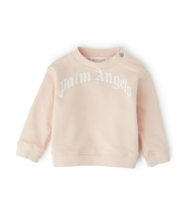 Palm Angels  Palm Angels Curved Logo Crew Baby Pink White PGXC001F23FLE0033301