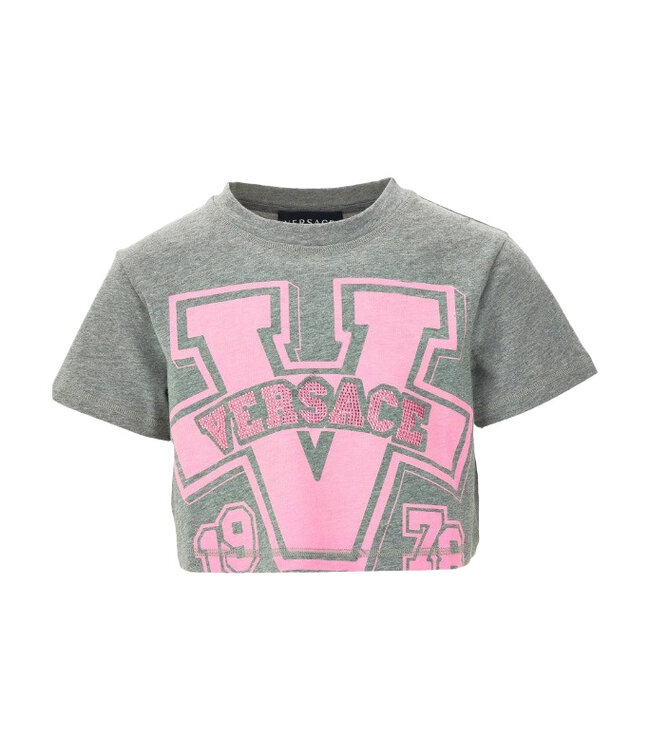 Versace Versace T-Shirt Versace College Print Gray Melange Pink 1007360_1A09190