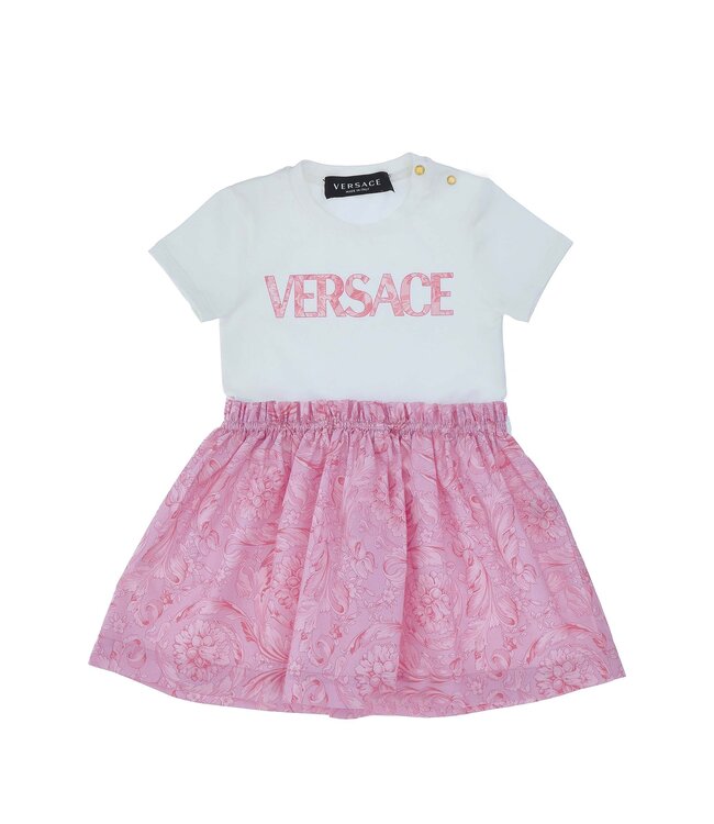 Versace Versace Dress Barocco Kids Poplin Logo White Pink 1000354_1A09957