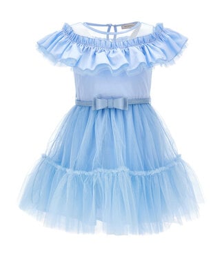 Monnalisa Monnalisa Abito Con Gala Tulle Mano Celeste 17C905_T9945_0058