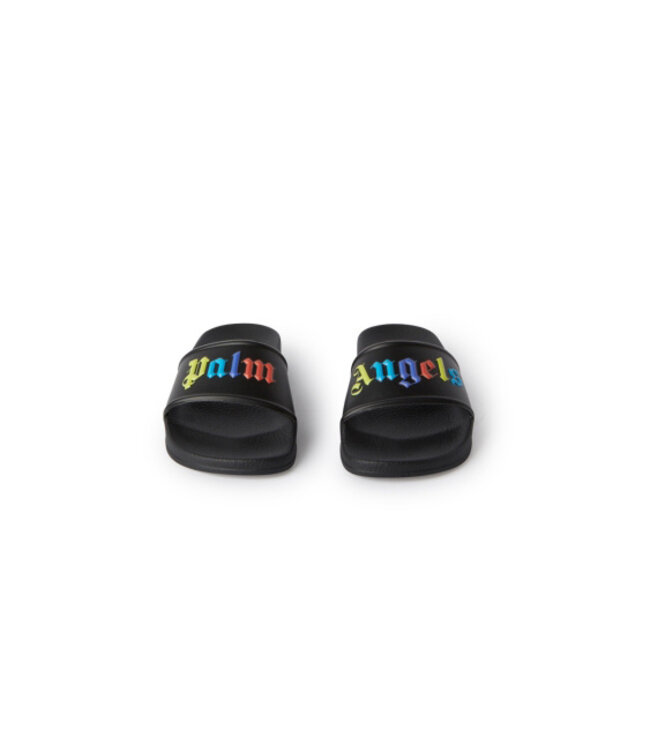 Palm Angels  Palm Angels Colors Logo Pool Sliders Black Multicolo PGIC001C99MAT0041084