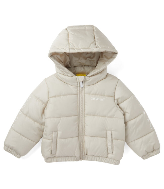 OFF-WHITE Off-White Bookish Diag Short Puffer Sand – White OB7X001F24FAB0011701