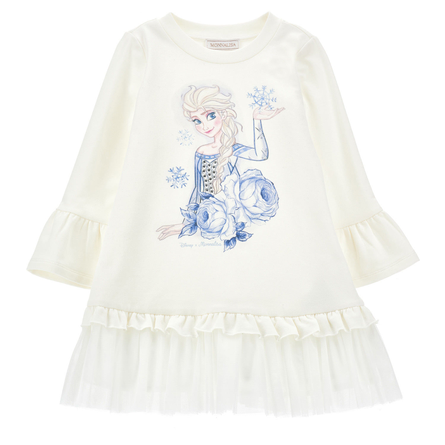 Monnalisa jurk Frozen wit blauw 19D913 4001 0001 Lolly Pop Kindermode