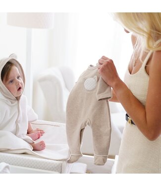 First BO U rompersuit olso teddy bear on front Beige