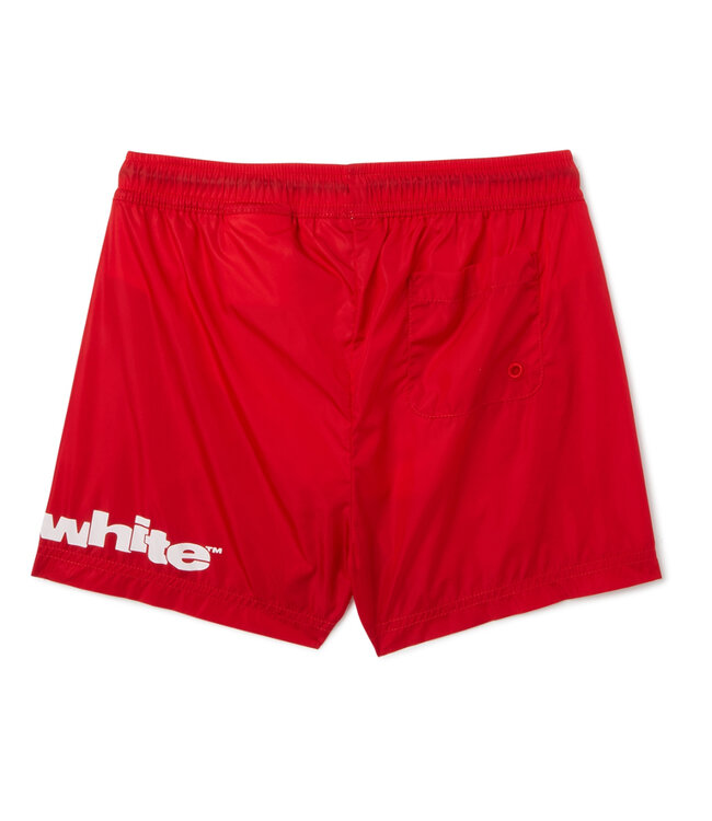 OFF-WHITE TYPE GRAPHIC SWIMSHORT CORAL RED - WHITE