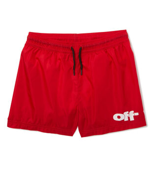 OFF-WHITE TYPE GRAPHIC SWIMSHORT CORAL RED - WHITE