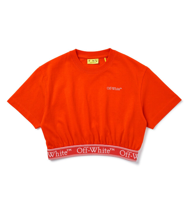 OFF-WHITE BOOKISH LOGO BAND CROPTEE S/S CORAL RED