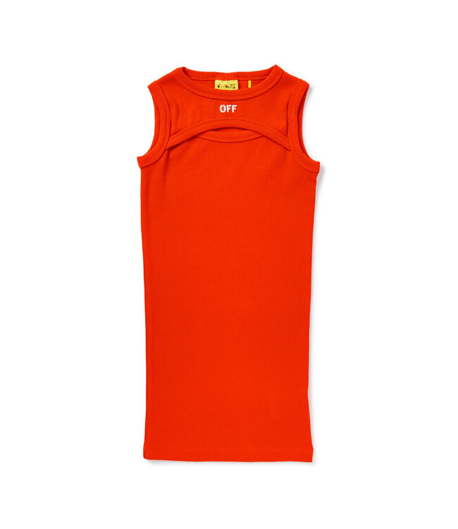 OFF-WHITE OFF STAMP CLEAR RIBBED DRESS CORAL RED -