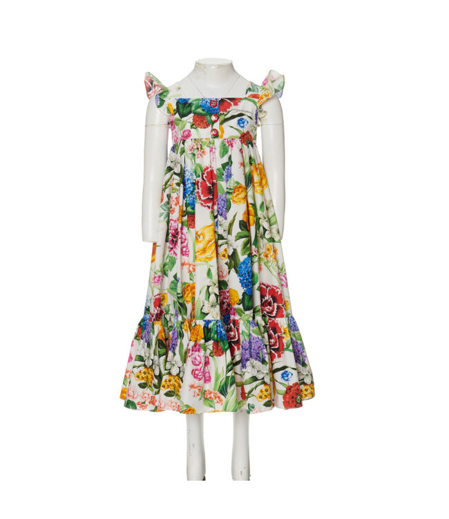 Dolce & Gabbana Short Sleeves Dress White with Flowers