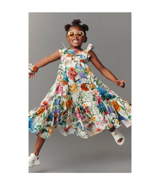 Dolce & Gabbana Short Sleeves Dress White with Flowers