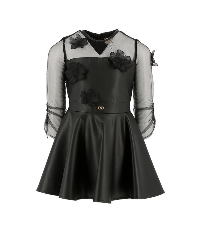 Elisabetta Franchi ABITO IN ECOPELLE CON FIORI RICAMATI NERO