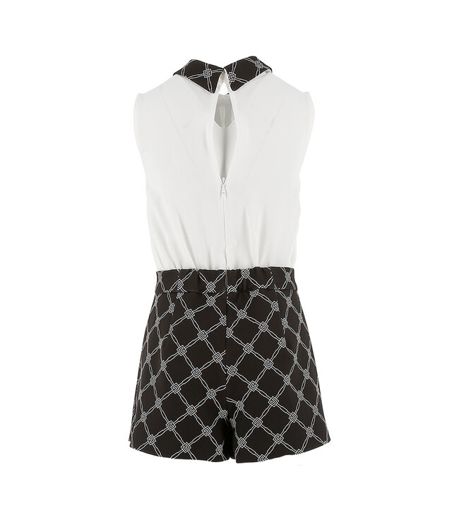 Elisabetta Franchi TUTA CON CAMICIA FIOCCO E SHORTS STAMPA LOSANGA AVORIO/NERO-AVORIO