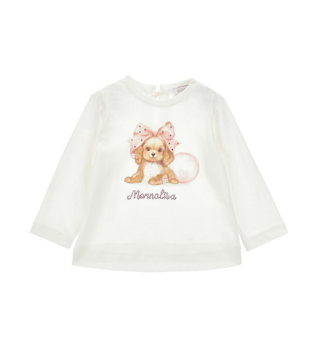 Monnalisa T-SHIRT ST.PUPPY JERSEY Panna