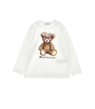 Monnalisa T-SHIRT TEDDY JERSEY  COT Panna