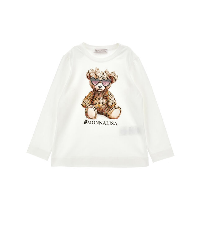 Monnalisa T-SHIRT TEDDY JERSEY  COT Panna