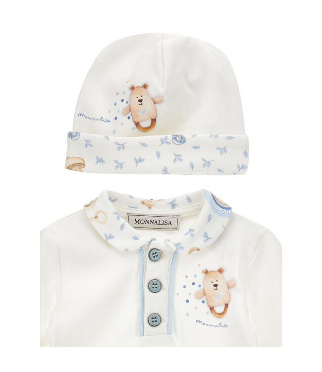 Monnalisa COMPLETO TUTINA + CUFFIA panna+nuvola