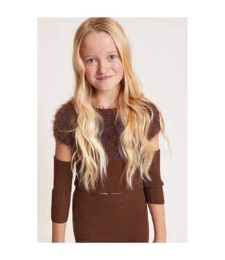 Monnalisa PULL PELLICCIA E GONNA MA MarroneScuro