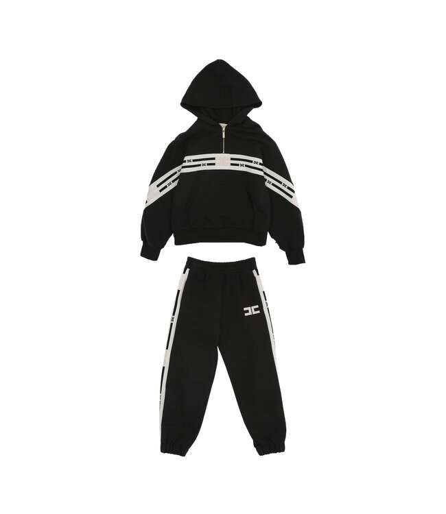 Elisabetta Franchi FELPA CON CAPPUCCIO E BANDE LOGATE FELPA NERO/MILK-NERO-ROSA BABY EFFE154.0.FF002.N085