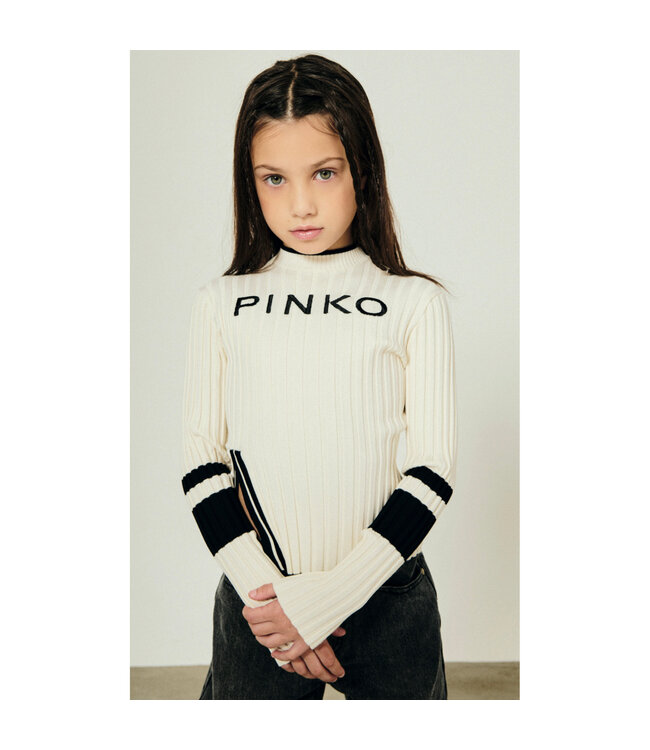 Pinko GIROCOLLO TRICOT CON LOGO E DETTAGLI JACQ CONTR PRISTINE/NERO KFMA020.C.FL089.D804