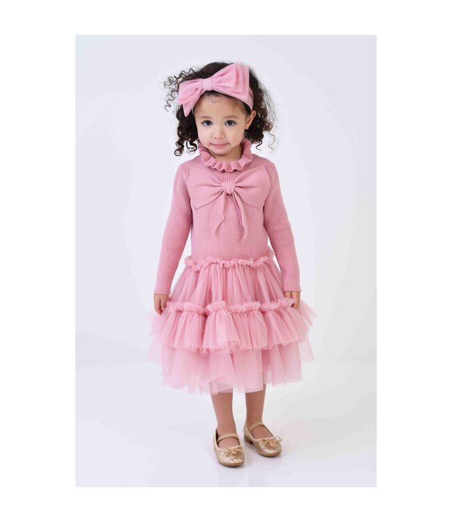 Angels Face BLISS BABY KNITTED AND TULLE DRESS TEA ROSE