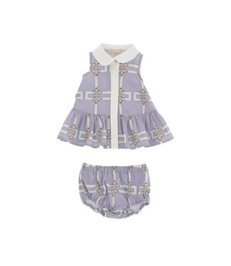 Elisabetta Franchi ABITO IN POPELINE ST. CINTURINI LILAC-AVORIO/AVORIO