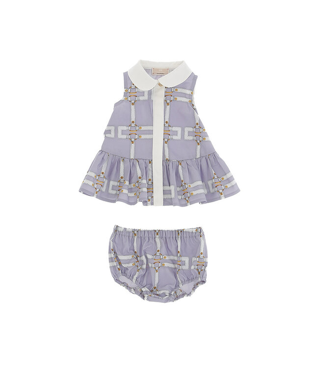 Elisabetta Franchi ABITO IN POPELINE ST. CINTURINI LILAC-AVORIO/AVORIO