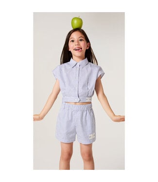 Elisabetta Franchi CAMICIA IN POPELINE RIGATO CON RICAMO LOGO AVORIO-BLU + SHORTS
