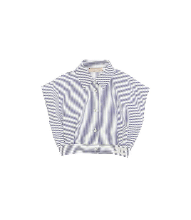 Elisabetta Franchi CAMICIA IN POPELINE RIGATO CON RICAMO LOGO AVORIO-BLU + SHORTS