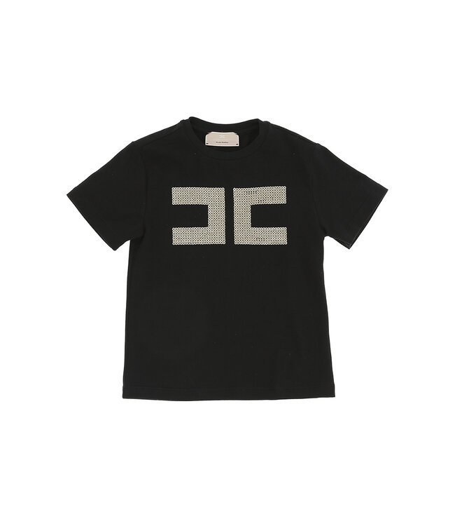 Elisabetta Franchi T-SHIRT + SHORTS M/C CON RICAMO DOPPIA C IN PAILLETTES NERO/ORO
