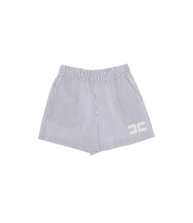 Elisabetta Franchi CAMICIA IN POPELINE RIGATO CON RICAMO LOGO AVORIO-BLU + SHORTS