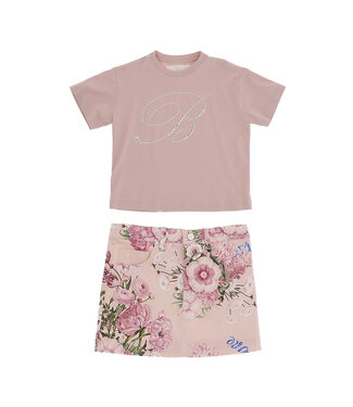 Miss Blumarine T-SHIRT CON B STRASS SOFT PINK + MINI GONNA IN BULL STAMPA FIORI MULTICOLOR