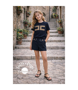 Elisabetta Franchi T-SHIRT + SHORTS M/C CON RICAMO DOPPIA C IN PAILLETTES NERO/ORO