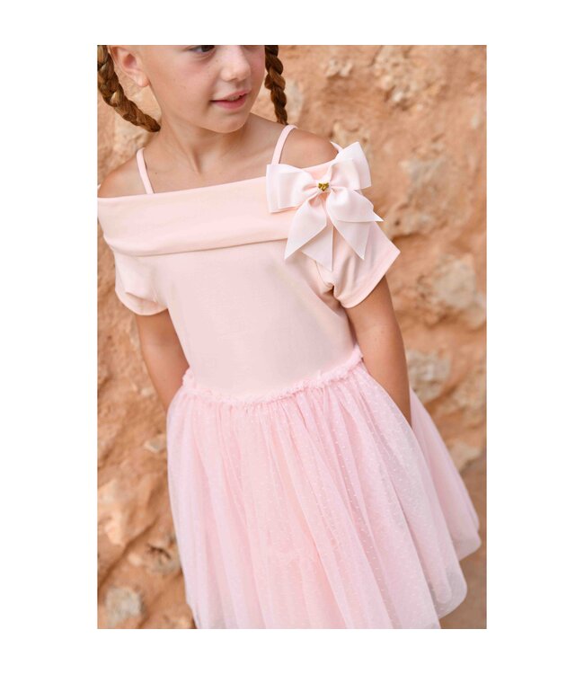 Angels Face AUDREY OFF THE SHOULDER TEA DRESS PEACH