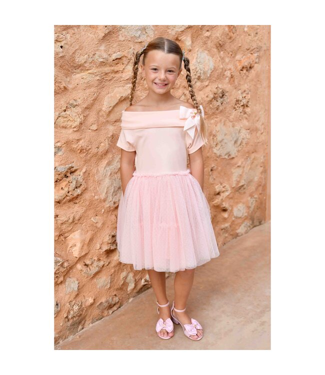 Angels Face AUDREY OFF THE SHOULDER TEA DRESS PEACH