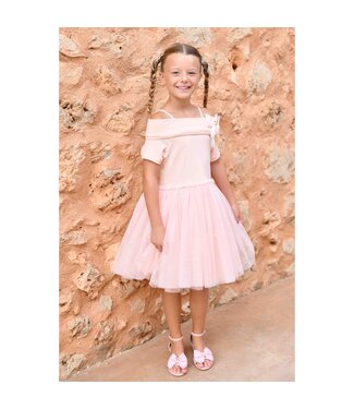 Angels Face AUDREY OFF THE SHOULDER TEA DRESS PEACH