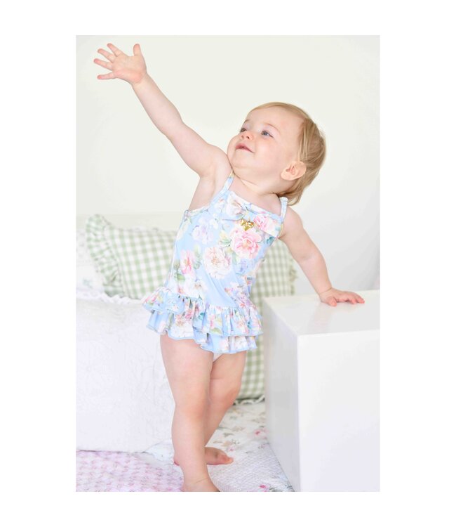 Angels Face GUPPIE GARDEN FLOWER PRINT BABY SWIMSUIT PRETTY BLUE