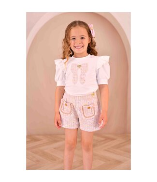 Angels Face DELORA TWEED BOW TOP SNOWDROP + NESSA TWEED SHORTS PINK MIX