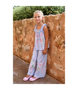 Angels Face FORTUNA BORDER PRINT PLEATED TOP + FORTUNA BORDER PRINT PLEATED TROUSER PRETTY BLUE