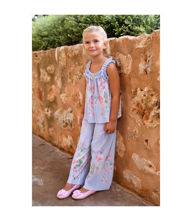 Angels Face FORTUNA BORDER PRINT PLEATED TOP + FORTUNA BORDER PRINT PLEATED TROUSER PRETTY BLUE